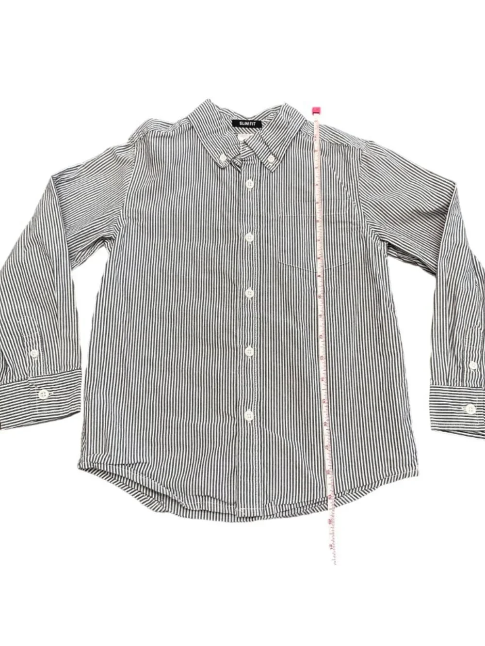 Gymboree Button Down Shirt Boys S (5-6) White Gray Stripe Slim Fit Long Sleeve